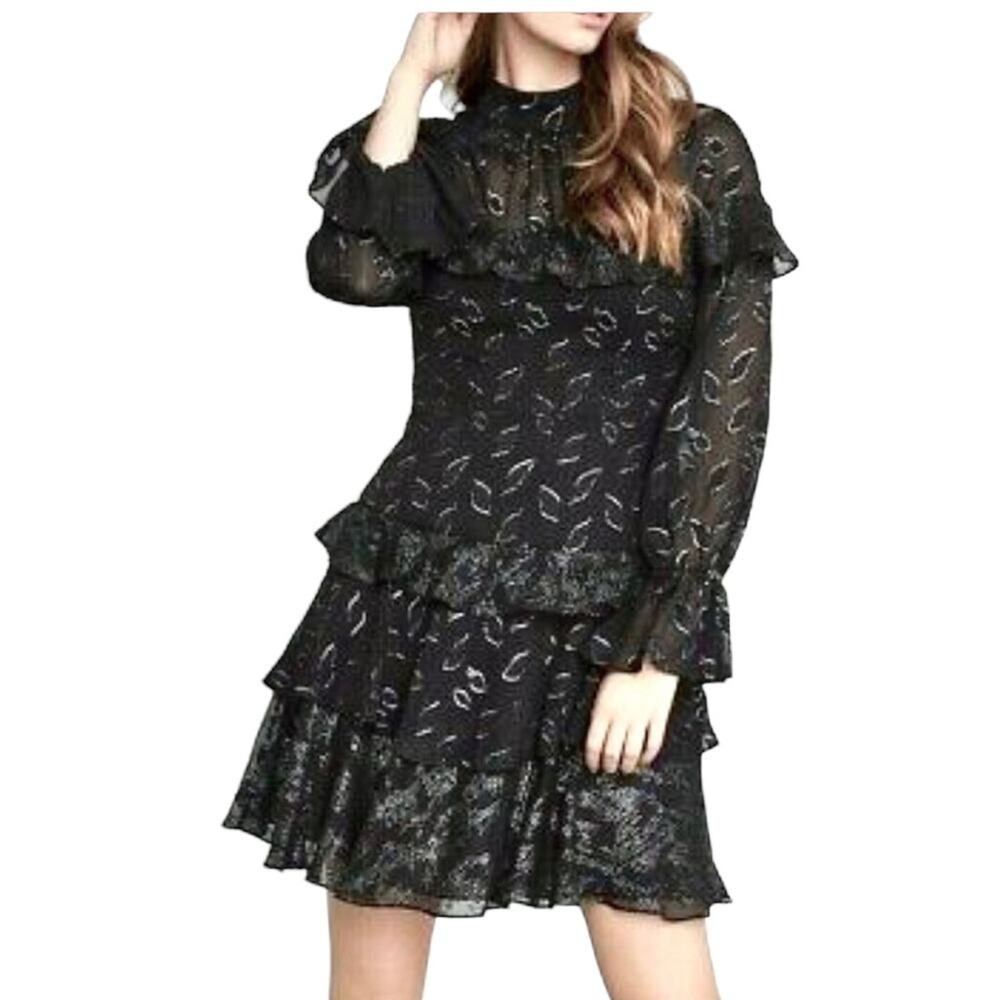 BCBG MAXAZRIA Size 4 Black Chiffon Ruffled Cocktail Mini Dress NEW WITH TAGS